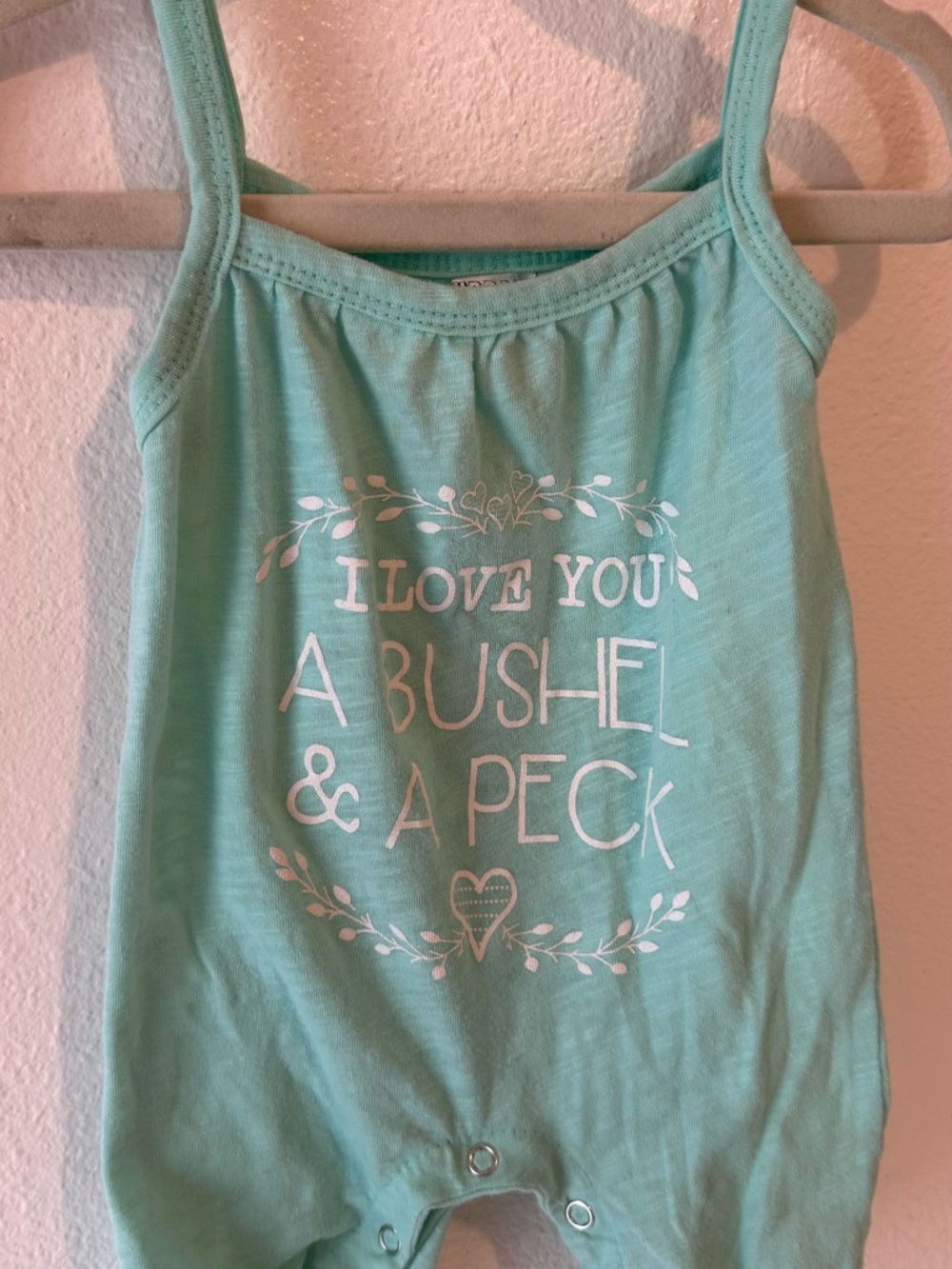 Baby Mint Green Graphic Romper - I Love You A Bushel & A Peck
